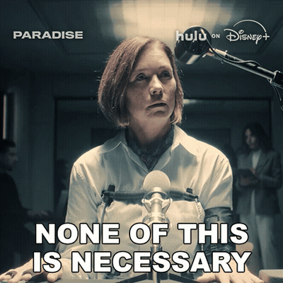 A Poster For Paradise Shows A Woman Speaking Into A Microphone GIF