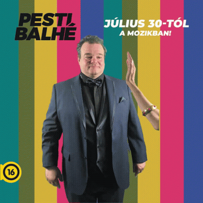 A Poster For Pesti Balhe Shows A Man In A Tuxedo Giving A High Five GIF