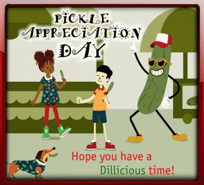 A Poster For Pickle Appreciation Day Shows A Pickle With Sunglasses On GIF