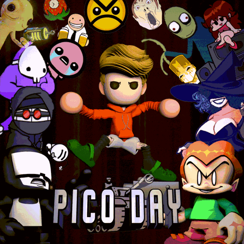 A Poster For Pico Day Shows A Boy Surrounded By Other Characters GIF