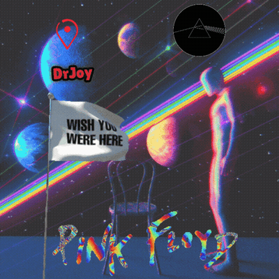 A Poster For Pink Floyd With A Man Standing In Front Of A Flag That Says Wish You Were Here GIF
