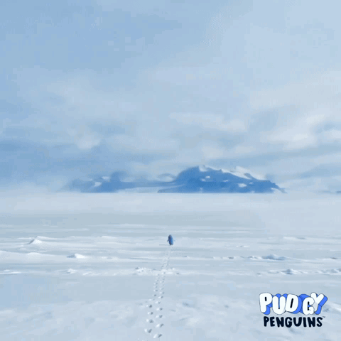 A Poster For Pudgy Penguins Shows A Snowy Landscape GIF