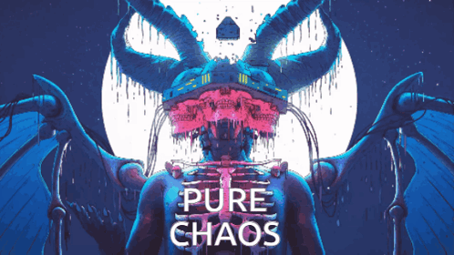 A Poster For Pure Chaos Shows A Demon With Wings And Horns GIF
