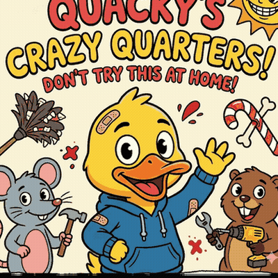 A Poster For Quacky 'S Crazy Quarters Shows A Duck And A Mouse GIF