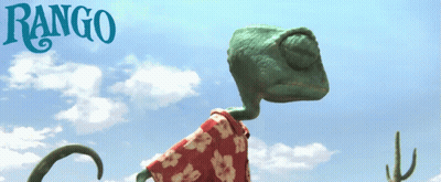 A Poster For Rango Shows A Lizard Wearing A Shirt GIF