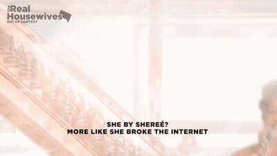 A Poster For Real Housewives With A Woman In A Gold Dress GIF