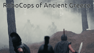 A Poster For Robocops Of Ancient Greece Shows Soldiers In A Forest GIF