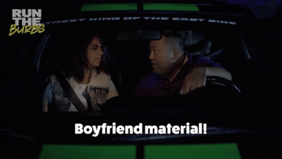 A Poster For Run The Burbs Shows A Man And A Woman GIF