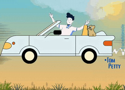 A Poster For Running Down A Dream Shows A Man Driving A Car GIF