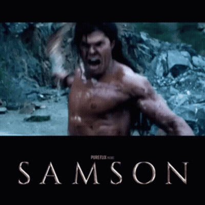 A Poster For Samson Shows A Man Without A Shirt On GIF