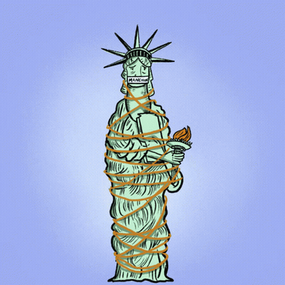 A Poster For Senator Manchin Holding America Hostage With A Statue Of Liberty GIF