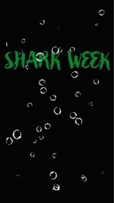 A Poster For Shark Week With A Blue Shark And Bubbles GIF