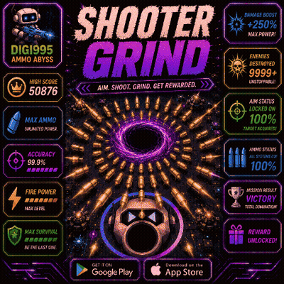 A Poster For Shooter Grind Has A Purple Background GIF