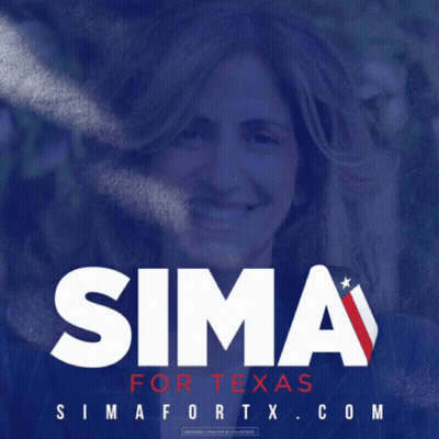 A Poster For Sima For Texas With A Smiling Woman On It GIF