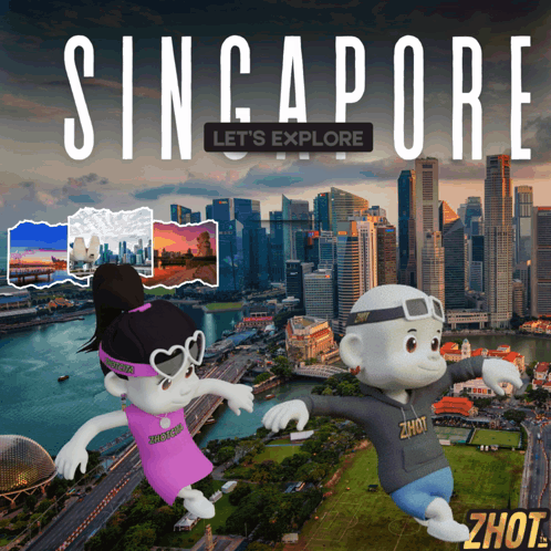 A Poster For Singapore Let 'S Explore With Two Cartoon Characters GIF
