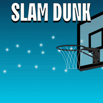A Poster For Slam Dunk Shows A Basketball Hoop With Stars In The Background GIF