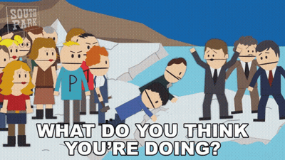 A Poster For South Park Shows A Group Of People Standing In Front Of A Sign That Says South Park GIF