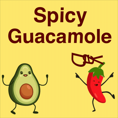 A Poster For Spicy Guacamole Day With An Avocado And A Chili Pepper GIF