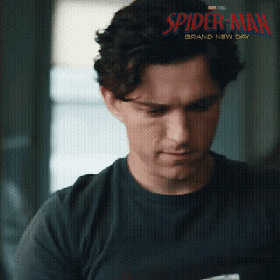 A Poster For Spider-Man Brand New Day Shows A Man Looking Down GIF