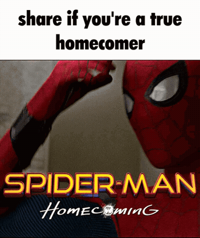 A Poster For Spider-Man Homecoming With A Picture Of Spider-Man GIF