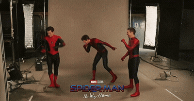 A Poster For Spider-Man No Way Home Shows Three Men In Spiderman Suits GIF
