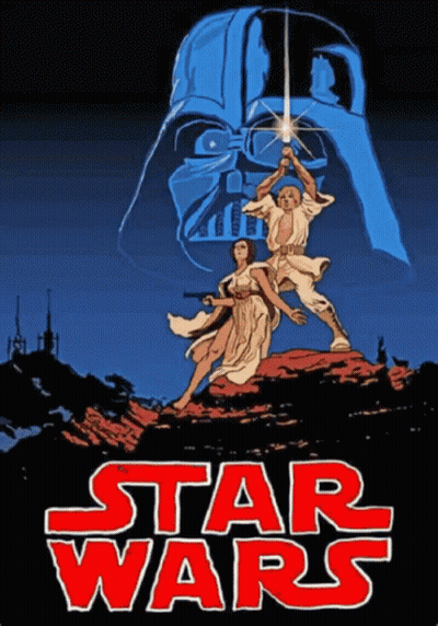 A Poster For Star Wars Shows A Man And A Woman Holding Lightsabers GIF