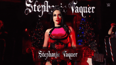 A Poster For Stephanie Vaquer Shows A Woman In A Devil Costume GIF