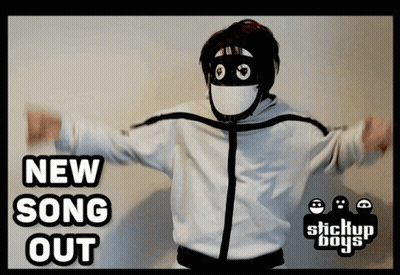 A Poster For Stickup Boys Shows A Person In A Mask And Says New Song Out GIF