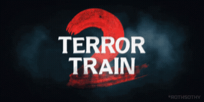 A Poster For Terror Train 2 With A Red Swirl GIF