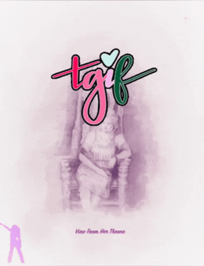 A Poster For Tgif Shows A Woman Sitting On A Chair GIF
