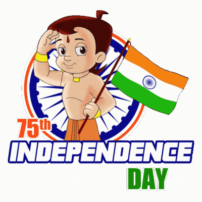 A Poster For The 75Th Independence Day With A Boy Holding An Indian Flag GIF