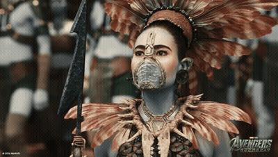 A Poster For The Avengers Doomsday Shows A Woman In A Native American Costume GIF
