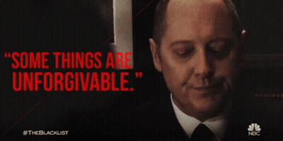 A Poster For The Blacklist Shows A Man In A Suit And Tie And Says " Some Things Are Unforgivable " GIF