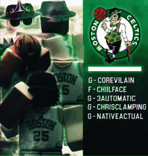 A Poster For The Boston Celtics With A Cartoon Character GIF