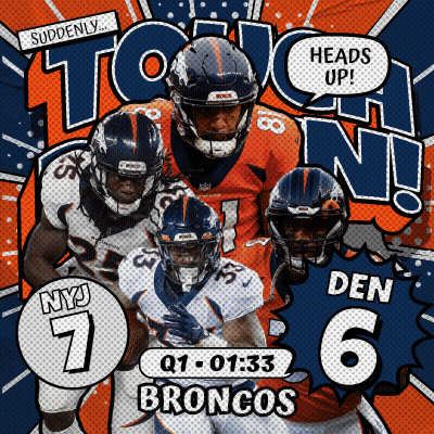 A Poster For The Broncos Football Team Shows A Collage Of Players GIF