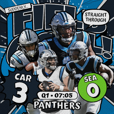 A Poster For The Carolina Panthers Football Team Shows A Speech Bubble That Says " Straight Through " GIF