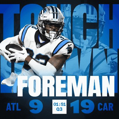 A Poster For The Carolina Panthers Shows A Player Named Foreman GIF