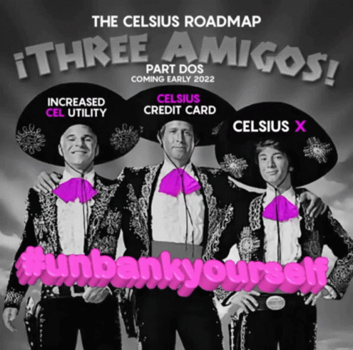 A Poster For The Celsius Roadmap Showing Three Men In Mariachi Costumes GIF