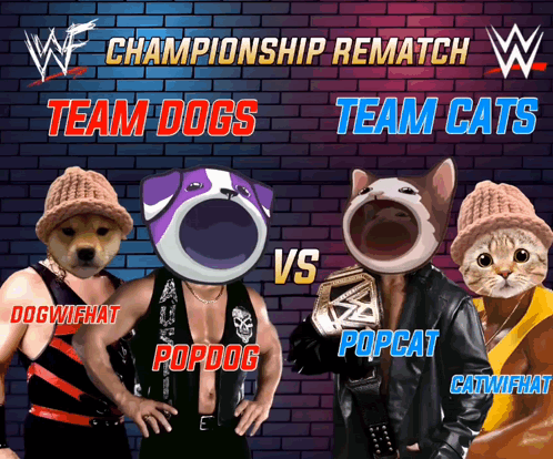 A Poster For The Championship Rematch Between The Team Dogs And The Team Cats GIF