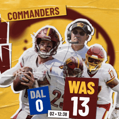 A Poster For The Commanders Football Team Shows A Score Of 0 To 13 GIF
