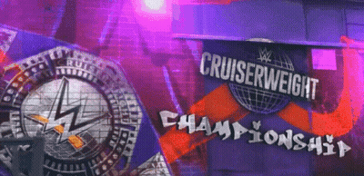 A Poster For The Cruiserweight Championship Shows A Purple Background GIF
