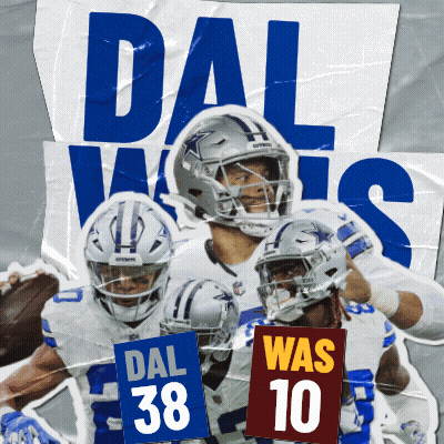 A Poster For The Dallas Cowboys Shows Players Holding Signs That Say Dal 38 Was 10 GIF