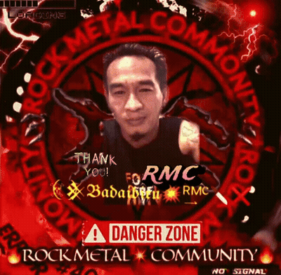 A Poster For The Danger Zone Rock Metal Community With A Man In The Center GIF