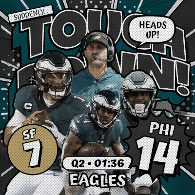 A Poster For The Eagles Football Team With The Headline " Suddenly ... Touch Down " GIF