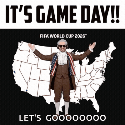 A Poster For The Fifa World Cup 2026 With A Man Dressed As Alexander Hamilton GIF