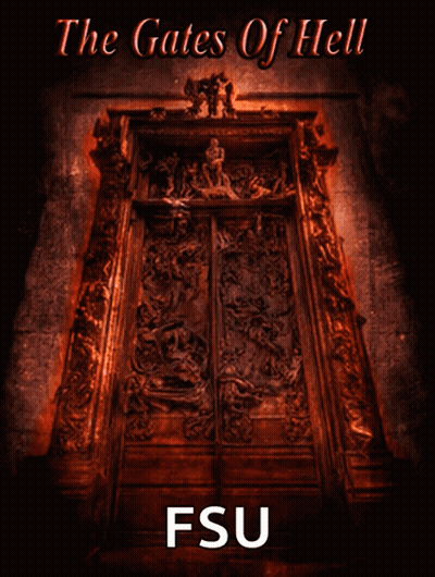 A Poster For The Gates Of Hell With Fsu On The Bottom Right GIF