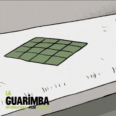 A Poster For The Guarimba International Film Festival With A Drawing Of A Grid GIF
