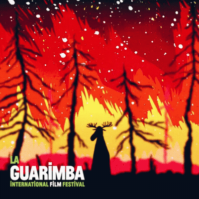 A Poster For The Guarimba International Film Festival With A Moose In The Foreground GIF