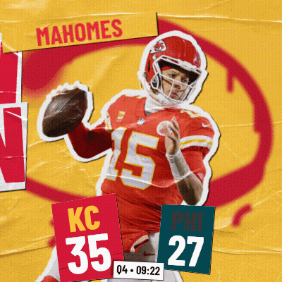 A Poster For The Kansas City Chiefs Shows A Football Player Throwing A Ball GIF