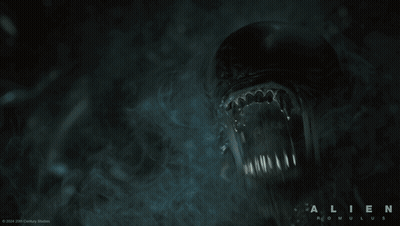 A Poster For The Movie Alien Is Shown With Smoke Coming Out Of It GIF